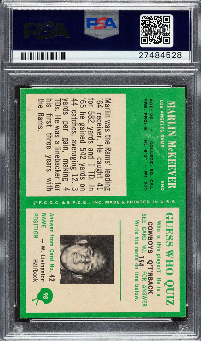 1966 Philadelphia #98 Marlin McKeever PSA MINT 9