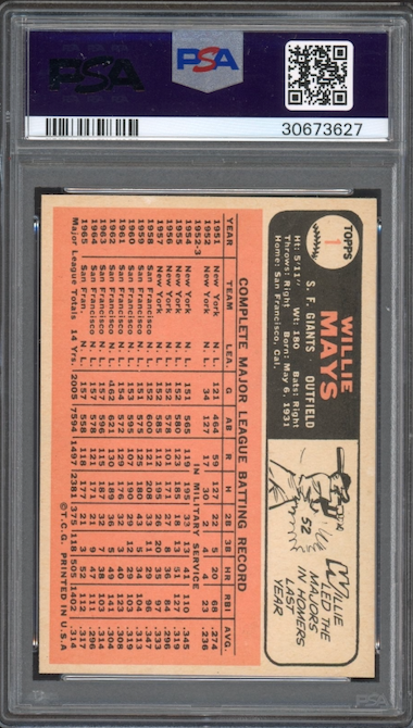 1966 Topps #1 Willie Mays PSA NM-MT 8