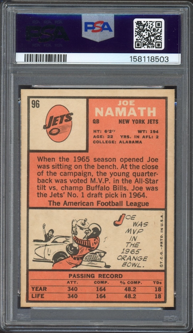 1966 Topps #96 Joe Namath PSA NM-MT 8