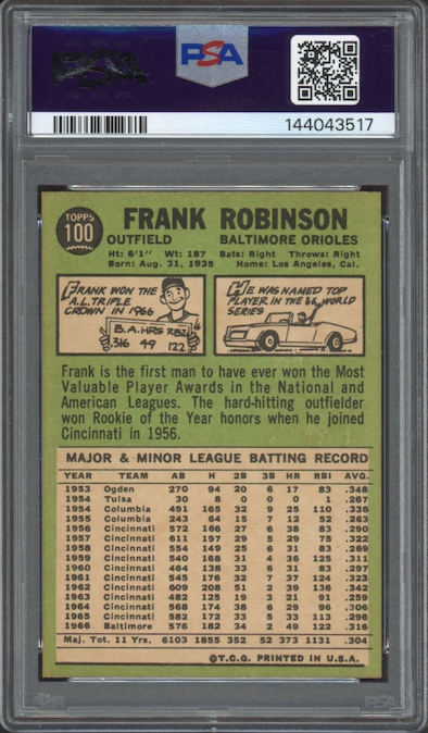 1967 Topps #100 Frank Robinson PSA MINT 9