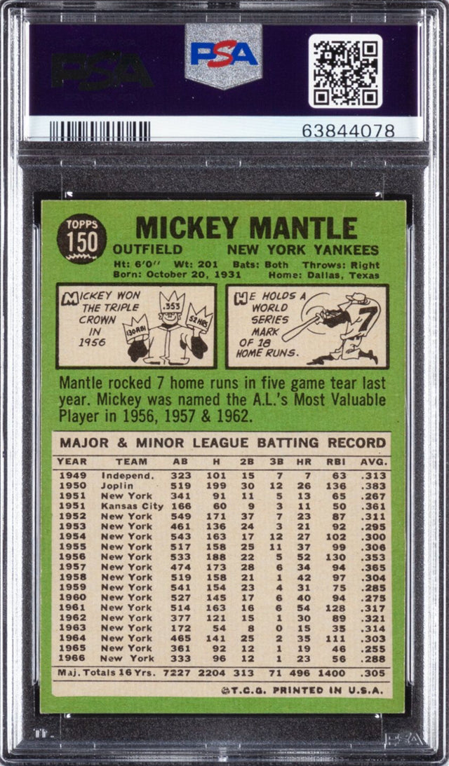 1967 Topps #150 Mickey Mantle PSA NM-MT 8