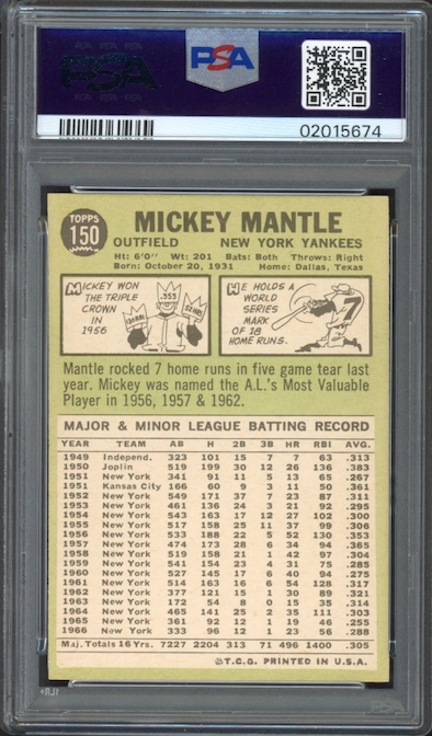 1967 Topps #150 Mickey Mantle PSA MINT 9
