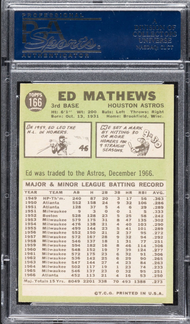 1967 Topps #166 Eddie Matthews PSA NM-MT 8