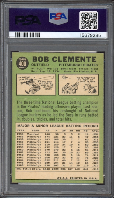 1967 Topps #400 Bob (Roberto) Clemente PSA NM-MT 8
