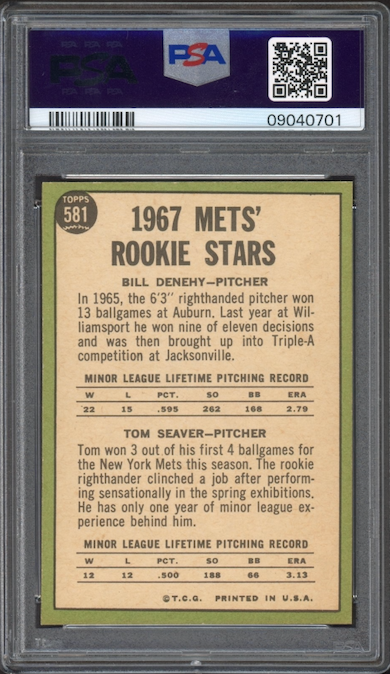 1967 Topps #581 Mets Rookies Tom Seaver ROOKIE PSA MINT 9