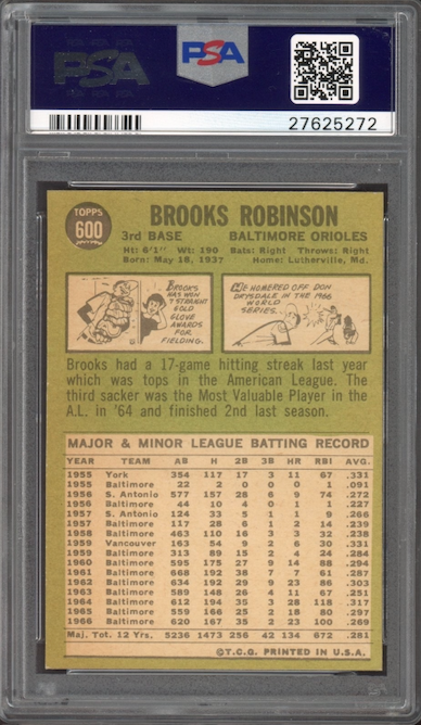 1967 Topps #600 Brooks Robinson PSA MINT 9