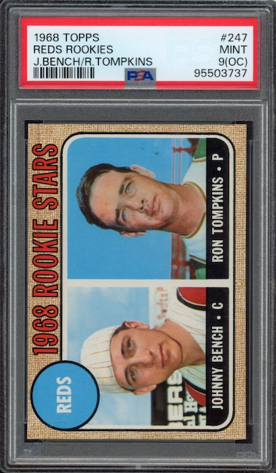 1968 Topps #247 Reds Rookies J. Bench/R. Tompkins PSA MINT 9 OC
