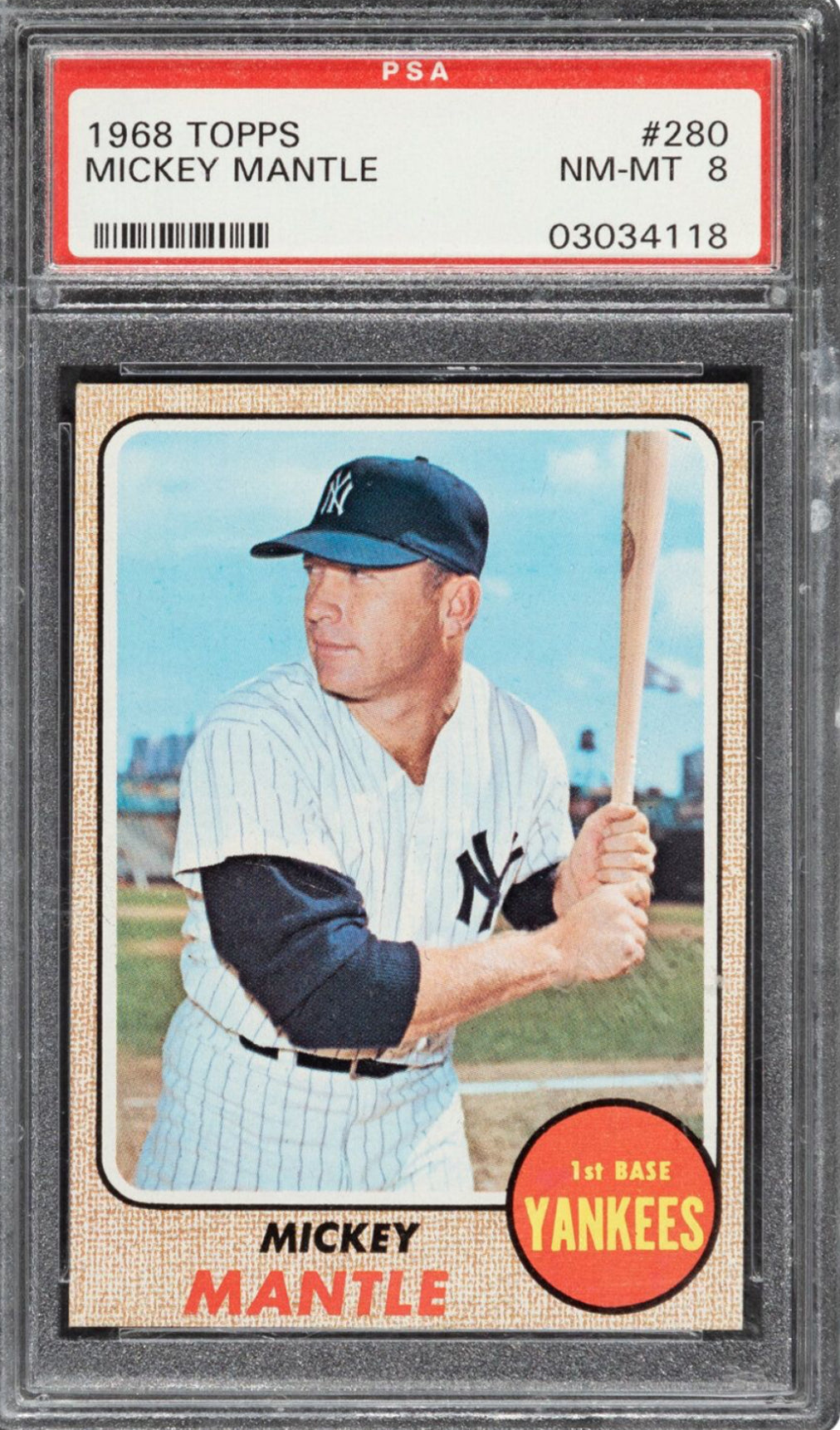 1968 Topps #280 Mickey Mantle PSA 8