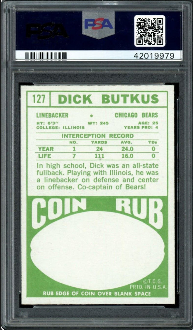 1968 Topps #127 Dick Butkus PSA MINT 9