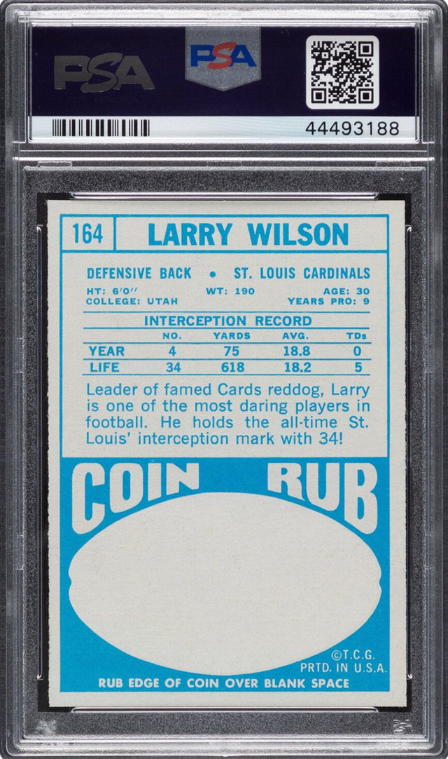 1968 Topps #164 Larry Wilson PSA GEM MINT 10