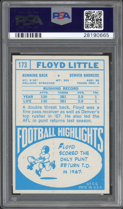 1968 Topps #173 Floyd Little ROOKIE PSA MINT 9