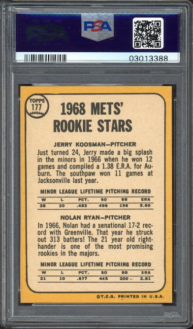 1968 Topps #177 Mets Rookies - Nolan Ryan ROOKIE PSA NM-MT 8