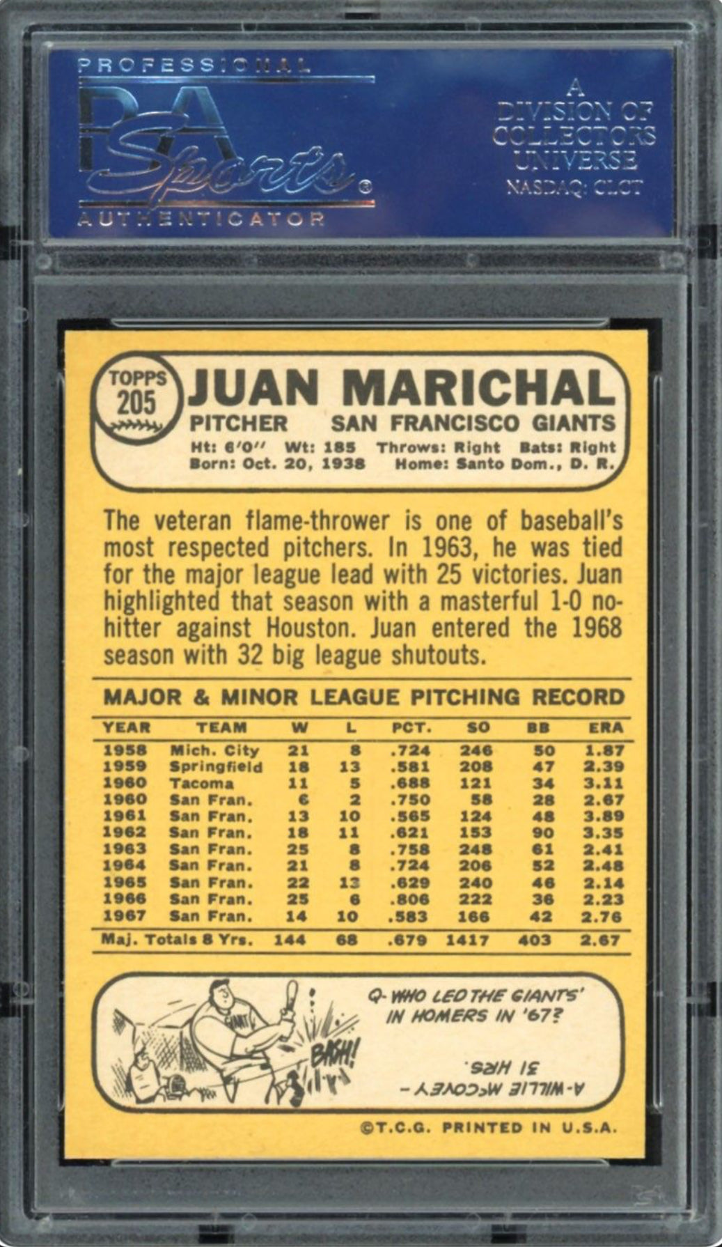 1968 Topps #205 Juan Marichal PSA 9