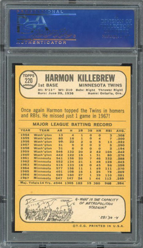 1968 Topps #220 Harmon Killebrew PSA GEM MINT 10