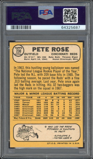 1968 Topps #230 Pete Rose PSA MINT 9
