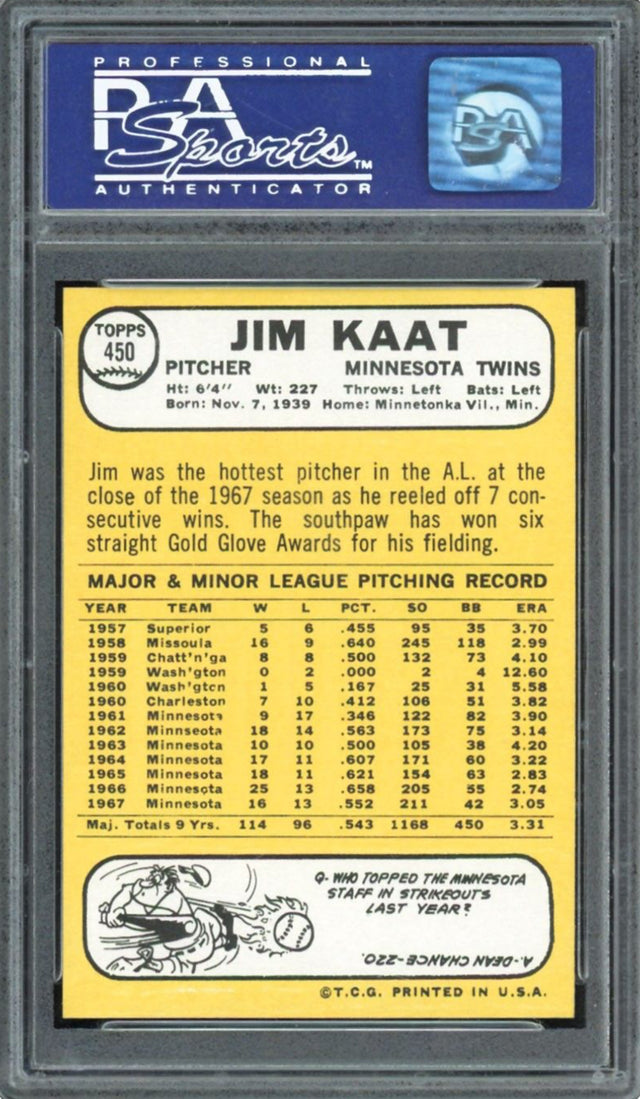 1968 Topps #450 Jim Kaat PSA MINT 9