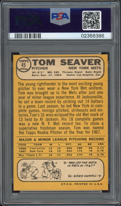 1968 Topps #45 Tom Seaver All-Star Rookie PSA NM-MT 8