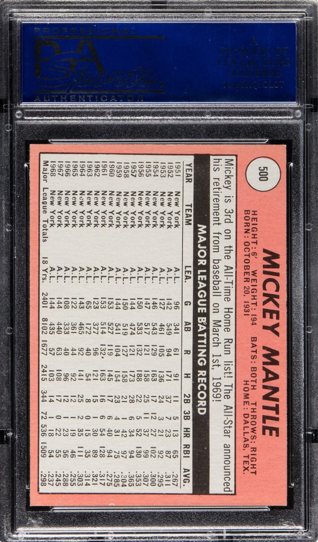 1969 Topps #500 Mickey Mantle Last Name Yellow PSA NM-MT 8