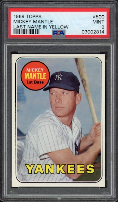 1969 Topps #500 Mickey Mantle Last Name Yellow PSA MINT 9