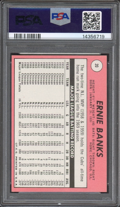 1969 Topps #20 Ernie Banks PSA GEM MINT 10