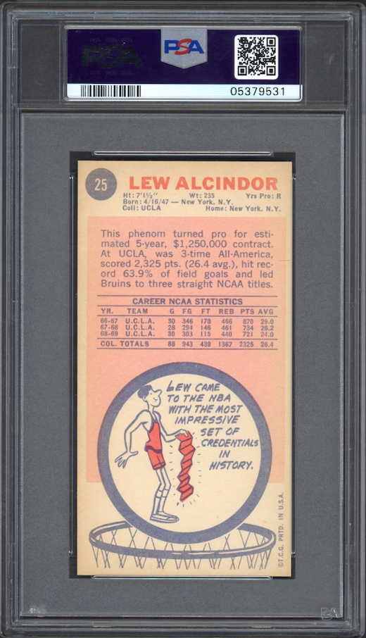 1969 Topps #25 Lew Alcindor ROOKIE PSA NM-MT 8