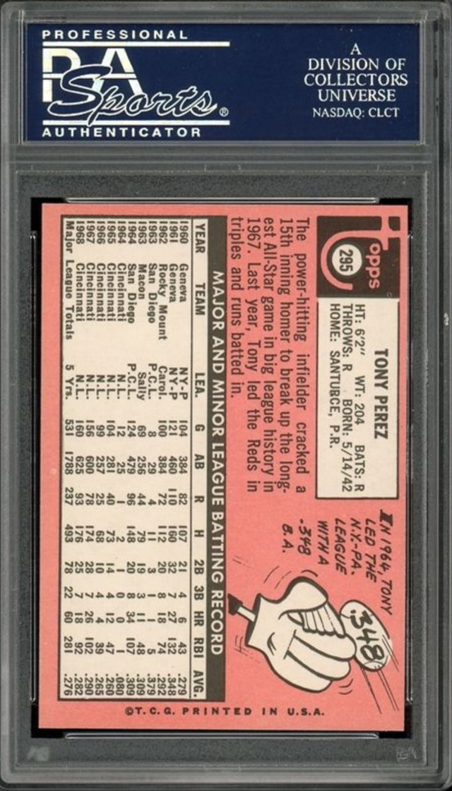 1969 Topps #295 Tony Perez PSA MINT 9
