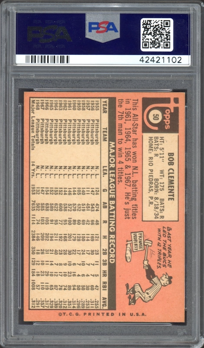 1969 Topps #50 Bob (Roberto) Clemente PSA MINT 9