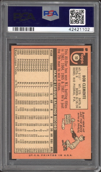 1969 Topps #50 Bob (Roberto) Clemente PSA MINT 9
