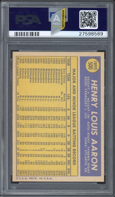 1970 Topps #500 Hank Aaron PSA MINT 9