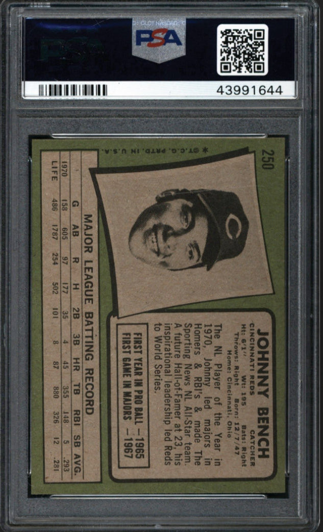1971 Topps #250 Johnny Bench PSA 8