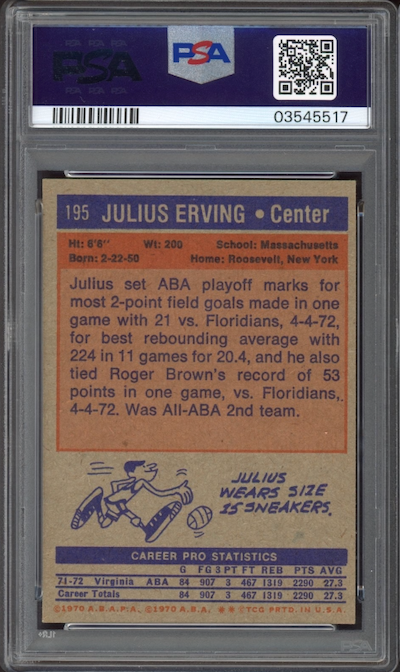 1972 Topps #195 Julius Erving ROOKIE PSA NM-MT 8