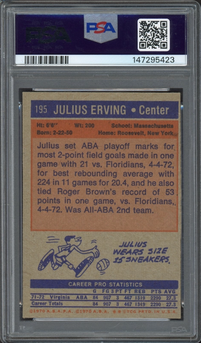 1972 Topps #195 Julius Erving ROOKIE PSA NM 7