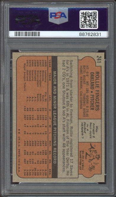 1972 Topps #241 Rollie Ringers PSA GEM MINT 10