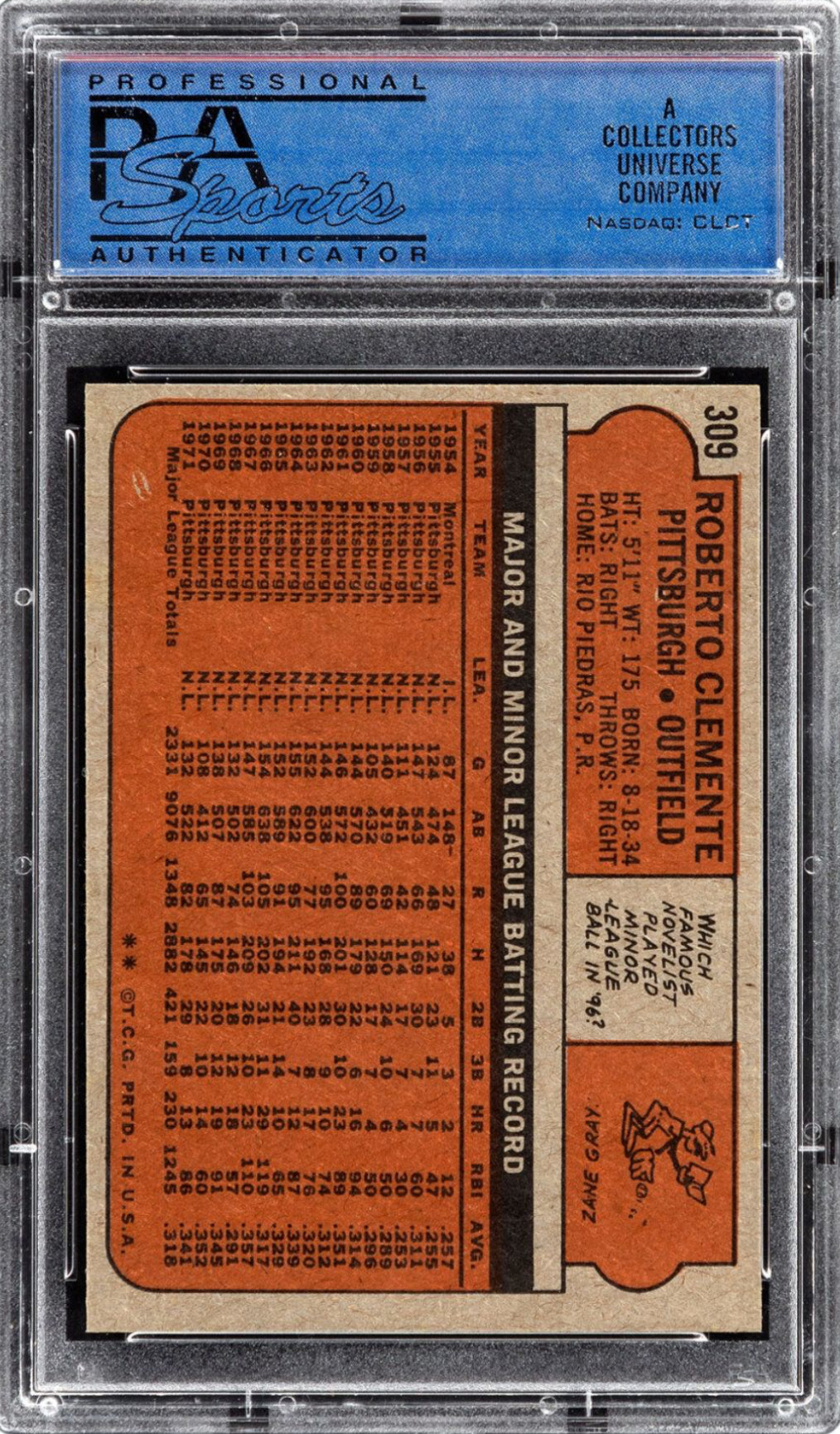 1972 Topps #309 Roberto Clemente PSA 9