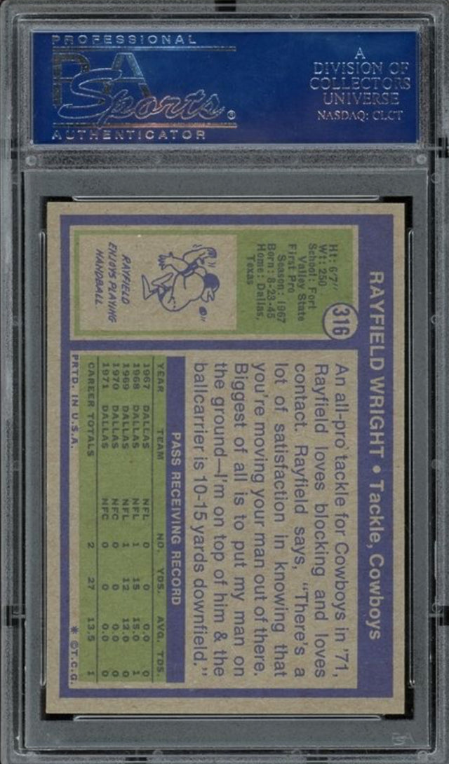 1972 Topps #316 Rayfield Wright ROOKIE PSA MINT 9