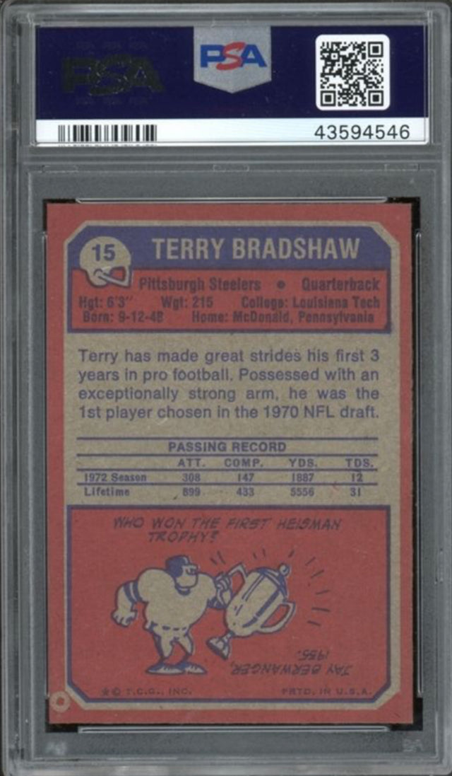 1973 Topps #15 Terry Bradshaw PSA MINT 9