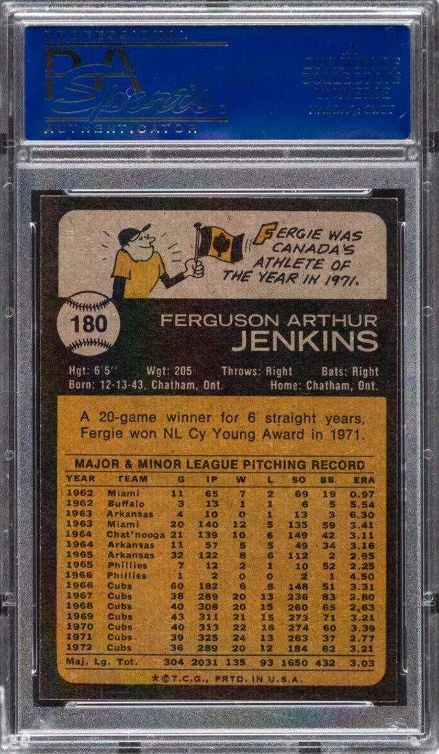1973 Topps #180 Fergie Jenkins PSA MINT 9