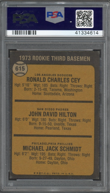 1973 Topps #615 Rookie 3rd basemen Mike Schmidt ROOKIE PSA NM-MT 8