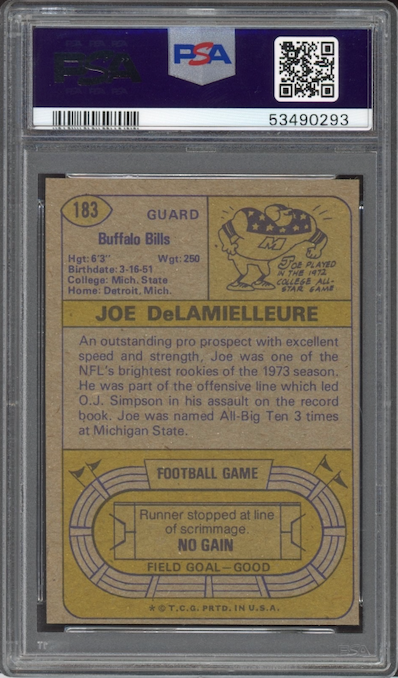 1974 Topps #183 Joe DeLamielleure ROOKIE PSA MINT 9