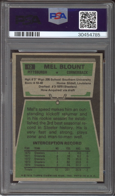 1975 Topps #12 Mel Blount ROOKIE PSA MINT 9