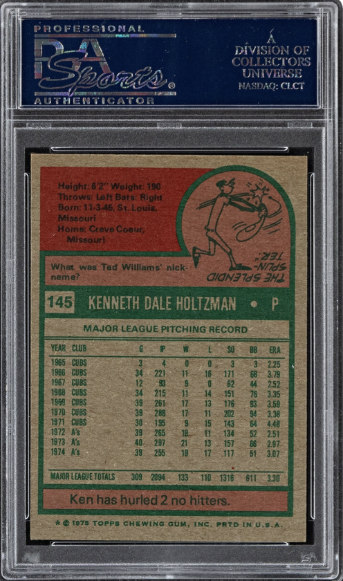 1975 Topps #145 Ken Holtzman PSA 9