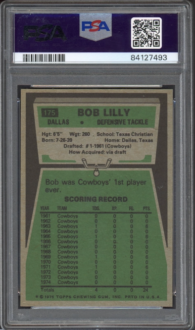 1975 Topps #175 Bob Lilly PSA GEM MINT 10