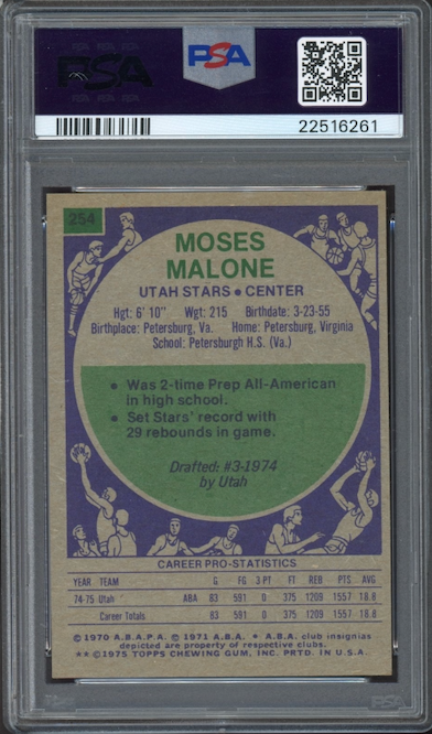 1975 Topps #254 Moses Malone ROOKIE PSA MINT 9