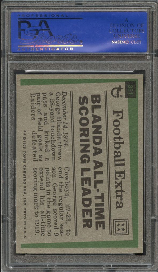 1975 Topps #351 George Blanda PSA MINT 9
