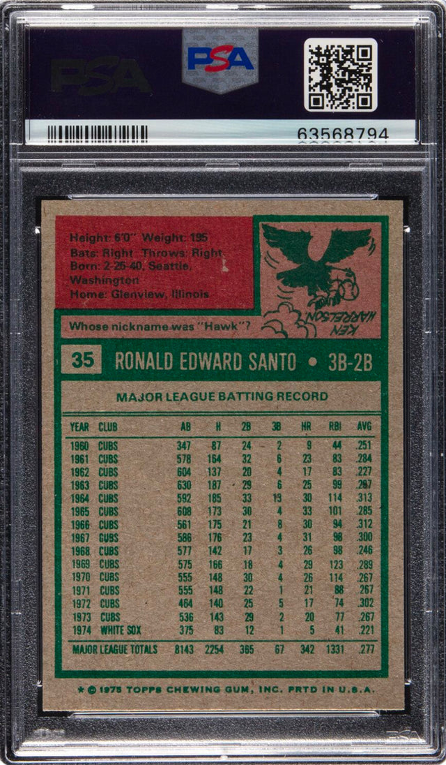 1975 Topps #35 Ron Santo PSA GEM MINT 10