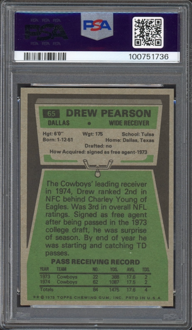 1975 Topps #65 Drew Pearson ROOKIE PSA MINT 9