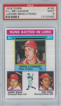 1976 Topps #195 N.L. RBI Leaders PSA 9