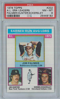 1976 Topps #202 A.L. ERA Leaders PSA 8