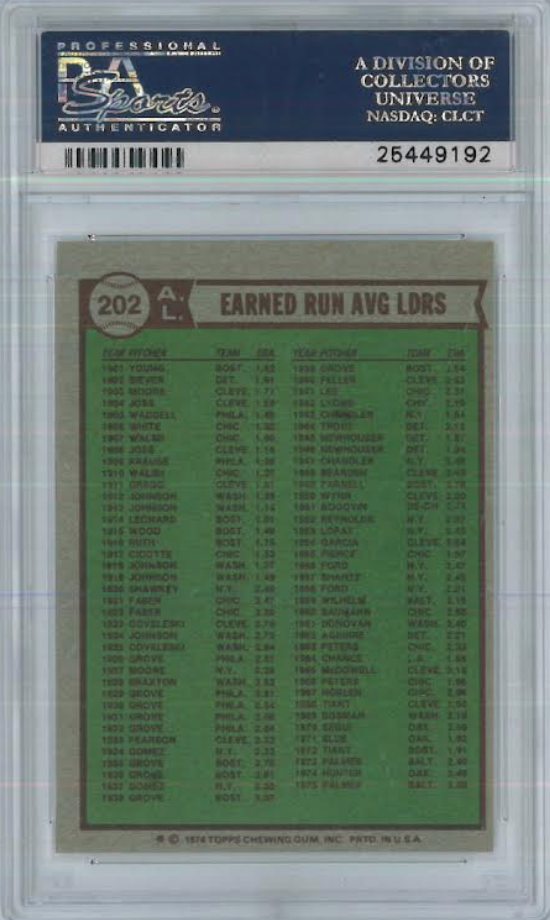 1976 Topps #202 A.L. ERA Leaders PSA NM-MT 8