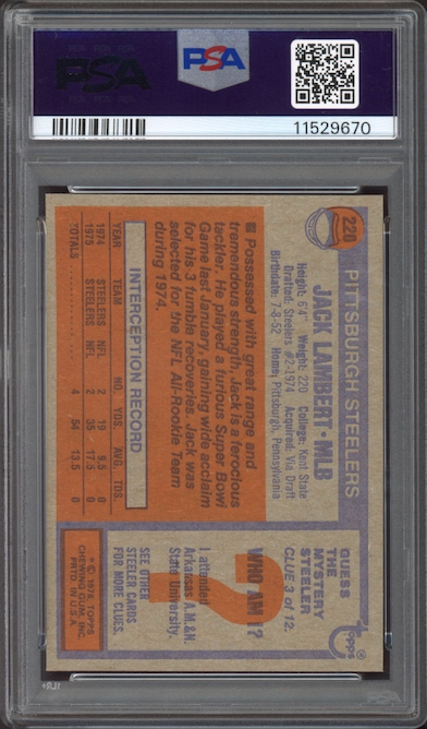 1976 Topps #220 Jack Lambert ROOKIE PSA MINT 9